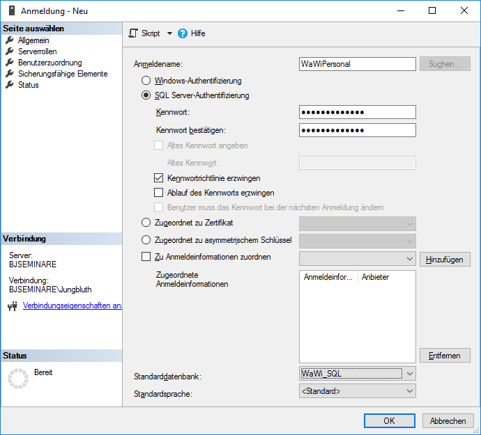 Die Anmeldung WaWiPersonal